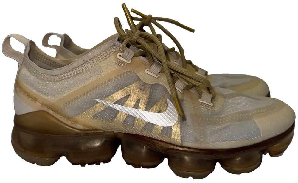 Nike Air VaporMax 2019 White Metallic Gold Running Shoes Women’s 7.5